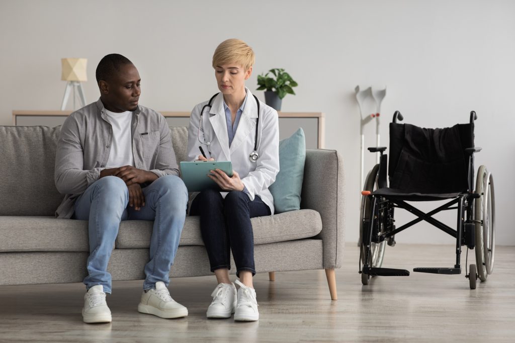 Consultation with therapist at home, health care for disabled person